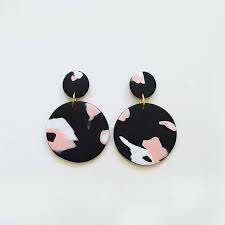 Polymer Clay Drop Earrings Abstract Pattern In Black Blush White Diy Earrings Polymer Clay Polymer Clay Jewelry Diy Polymer Clay Jewelry