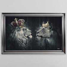 Black king and queen wall art. Sylvain Binet Lion Mafia King Queen Framed Wall Art 1wall