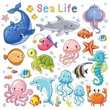 Sea Animal In Childrens Style Cartoon Sea Animals Sea Animals Drawings Fish Drawing For Kids