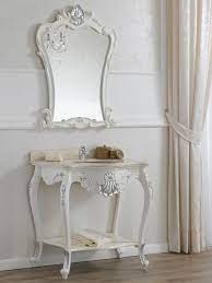 Consolle Lavabo E Specchio Stile Barocco Moderno Bianco Laccato Particolari Foglia Argento Ev Dekorasyonu Ahsap Isleme Evler