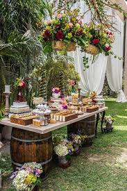 27 Rustic Wedding Decorations You Must Have A Look Wooden Barrel Wedding Food Bar Hangi Rustic Wedding Decor Romantic Outdoor Wedding Engagement Decorations