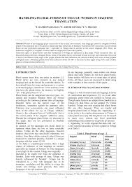 Pdf Handling Plural Forms Of Telugu Words In Machine Translation