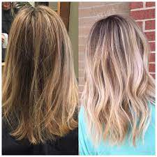 Before And After Transformation To Bright Ash Blonde Balayage Medium Hair Styles Hair Inspiration Blonde Balayage