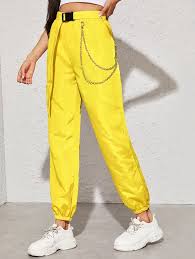 Black And Yellow Cargo Pants Neon Yellow Chain Detail Belted Cargo Pants Shein Usa Yellow Pants Outfit Yellow Pants Yellow Clothes