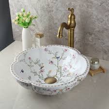 Maybe you would like to learn more about one of these? Ceramic Flower Shaped Basin Bowl Vanity Vessel Sink Antique Brass Mixer Faucet Ebay