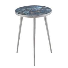 Blue Agate Silver Tripod Base Accent Side Table Accent Side Table Side Table Iron Accent Table