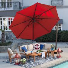 Rotating 13 Ft Offset Patio Umbrella With Tilt Red Canopy And Base Offset Patio Umbrella Offset Umbrella Patio Umbrella