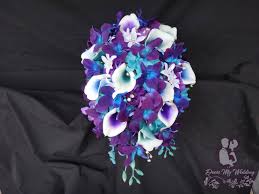 Turquoise teal white rose calla lily. Dress My Wedding Galaxy Orchid Bridal Bouquet With Purple Teal And Blue Picasso Callas