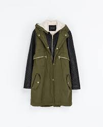 Women S Coats Zara United States Faux Leather Parka Green Khaki Jacket Leather Sleeve