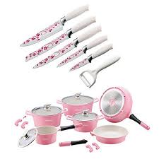 Amazon De Topfset 14 Teilig Keramik Rosa Messerset Fur Madchen Cookware And Bakeware Measuring Cups Kitchen
