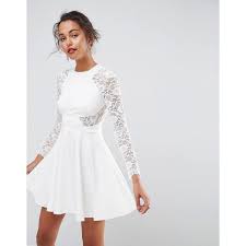 Asos Premium Mini Scuba Skater Dress With Lace Sleeves 63 Liked On Polyvore Featuring Dr Lace Dress With Sleeves White Short Dress White Lace Sleeve Dress