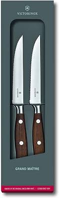 Serrated steak knives are a common attraction these days for many food enthusiasts. Amazon Com Victorinox Grand Maitre Wood Knife Steak Knife Set 2 Pc 12cm Kitchen Dining