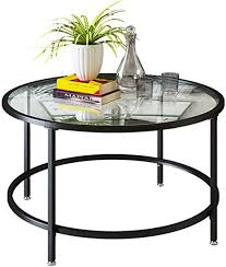 Gold modern design glass center table round glass coffee table. Amazon Com 2tier Black Round Coffee Table 26 5mm Thick Tempered Glass Countertop Round Wrought Iron Coffee Table For Living Room Kitchen Dining