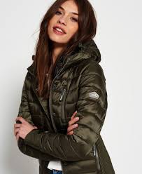 Womens Luxe Fuji Zip Hooded Jacket In Metallic Olive Superdry