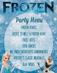 Free Frozen Party Menu Download Party Ideas And Inspiration Frozen Birthday Party Invites Frozen Party Frozen Party Menu