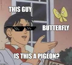Reaction meme anime guy with butterfly is this a pigeon? Is This A Pigeon Meme Imgflip