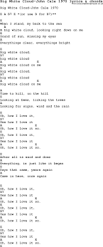 Love Song Lyrics For Big White Cloud John Cale 1970 With Chords
