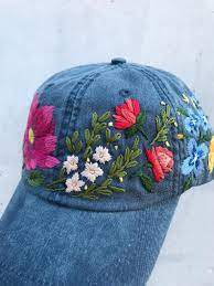 Hand Embroidered Baseball Cap With Flowers Etsy Embroidered Baseball Caps Hat Embroidery Embroidered Hats