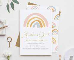 Boho Rainbow First Birthday Invitation Girl Any Age Muted Etsy In 2020 Rainbow First Birthday Rainbow Baby Shower Invitations Rainbow Birthday Invitations