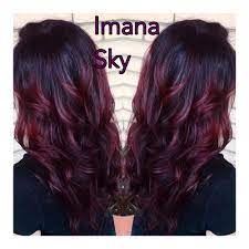 Deep Plum Red Hair At Imana Sky Salon Haircolor Layers Balayage Boliage Hair Hair Color Plum Balayage Hair Rose