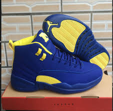 2018 New Arrival Nike Air Jordan 12 Basketball Shoes Blue Yellow Jordans Girls Jordan Shoes Girls Jordan 12 Shoes