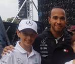 My son and Lewis, he got him to sign his cap along with Bottas and ...