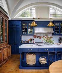 Great Old World Style Kitchen With Royal Blue Cabinets Kitchen Window Design Interior Design Kitchen Kitchen Style