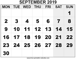 2019 September Printable Calendar Template Free Printable Calendar Templates Printable Free