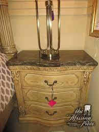 Collezione Europa Three Drawer Nightstand In An Ornate Light Finish With Dark Marble Top Stately Piece 3 King Bedroom Sets Three Drawer Nightstand Nightstand