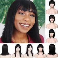 Vogue Natural Straight Bob Wig 8a Peruvian Human Hair Wigs With Bangs Women C940 In 2020 Human Hair Wigs With Bangs Wig Hairstyles