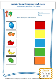 printable worksheet general knowledge match the objects with its colo