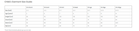 sizing charts