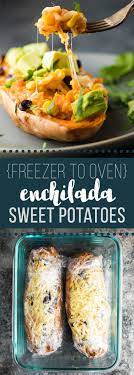 Freezer To Oven Enchilada Stuffed Sweet Potatoes Recipe Vegetarian Meal Prep Vegetarian Recipes Easy Lunch Meal Prep
