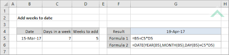 = b5 + c5 = 36861 + 7 = 36868. Add Weeks To Date Excel Vba