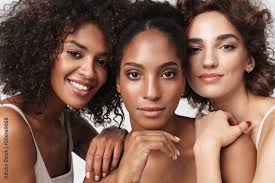 Portrait of three brunette multiracial women standing together, Drobot Dean  Wall Mural