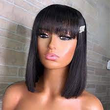 4.0 out of 5 stars. China 10inch Brazilian Straight Human Hair Bob Wigs With Bangs Non Lace Full Machine Made Human Hair Cheap Remy Wigs For Black Women China Brazilian Straight And Black Women Price