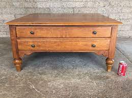 Bow back with turned spindles. Ethan Allen Wooden Square Coffee Table With 2 Large Drawers
