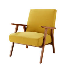 Le fauteuil lofty posséde une structure en hêtre teinte wengé, d'une assise et d'un dos garnis de tissu como de couleur moutarde. Fauteuil Vintage Jaune Moutarde Hermann Maisons Du Monde