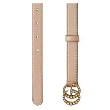 Gucci Womens Metallic Leather Crystal Interlocking Gg Buckle Belt