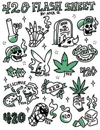 420 Flash Sheet Art Print By Nick Quintero X Small Doodle Tattoo Tattoo Flash Art Tattoo Flash Sheet