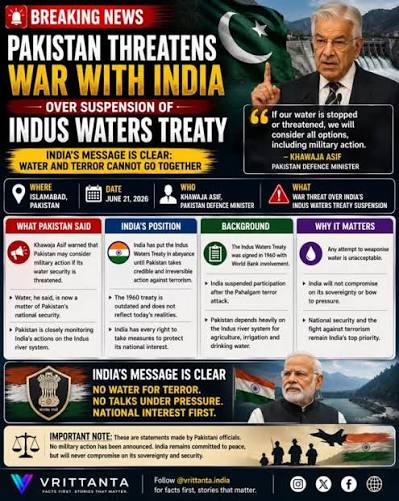 🚨 𝗕𝗥𝗘𝗔𝗞𝗜𝗡𝗚: Pakistan's Khawaja Asif warns of war over Indus Waters  Treaty issues 🇵🇰🇮🇳 || Pakistan issues threats as India holds firm on  Indus waters stance 🕊️ India reaffirms reliance on treaty