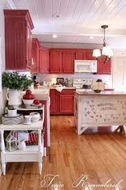 Red Cabinets Farmhouse Style Kitchen Rustic Kitchen