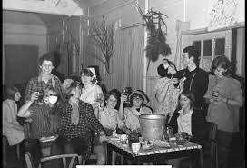 A typical night in the NAAFI (I think) at Halton, about 1968 (I think)  Christine Seward nee Davies) with a loaf of bread