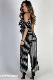 Black And White Striped Jumpsuit With Sleeves On The Riviera Black White Striped Ruffled Palazzo Jumpsuit Black White Stripes Jumpsuit Palazzo Jumpsuit