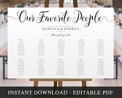 wedding seating chart landscape template printable editable