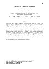 Sangat wajar jika islam memberi dalam pengertian yang lain, etika diartikan sebagai sistem atau kode yang dianut (dahlan yacub,2001:154). Pdf Etika Profesi Dan Profesionalisme Public Relations