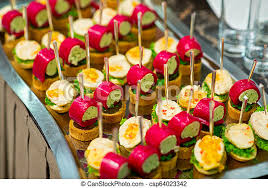 The peculiarity of cold appetizers is not only the speed of preparation and the originality of the presentation, but also the unique sounds of each ingredient. Cold Appetizers On The Buffet Table Cold Snacks On The Table Buffet Canapes At The Banquet Canstock