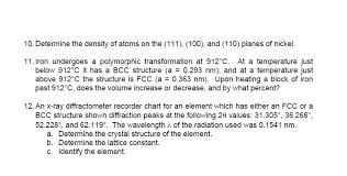 Solved Determine The Density Of Atoms On The 111 100