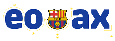 The team colors, blue and red, are displayed in stripes at the bottom. Fc Barcelona