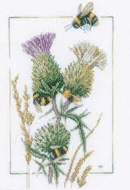 3.8 x 3.8 (9.5cm x 9.5cm) fabric: Thistle Bees Cross Stitch Kit By Marjolein Bastin Cross Stitch Flowers Cross Stitch Cross Stitch Kits